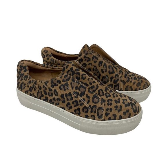 J Slides Shoes - J/Slides Women's Slip On Sneakers Shoes Brown Casual Leopard Print Leather 7 M